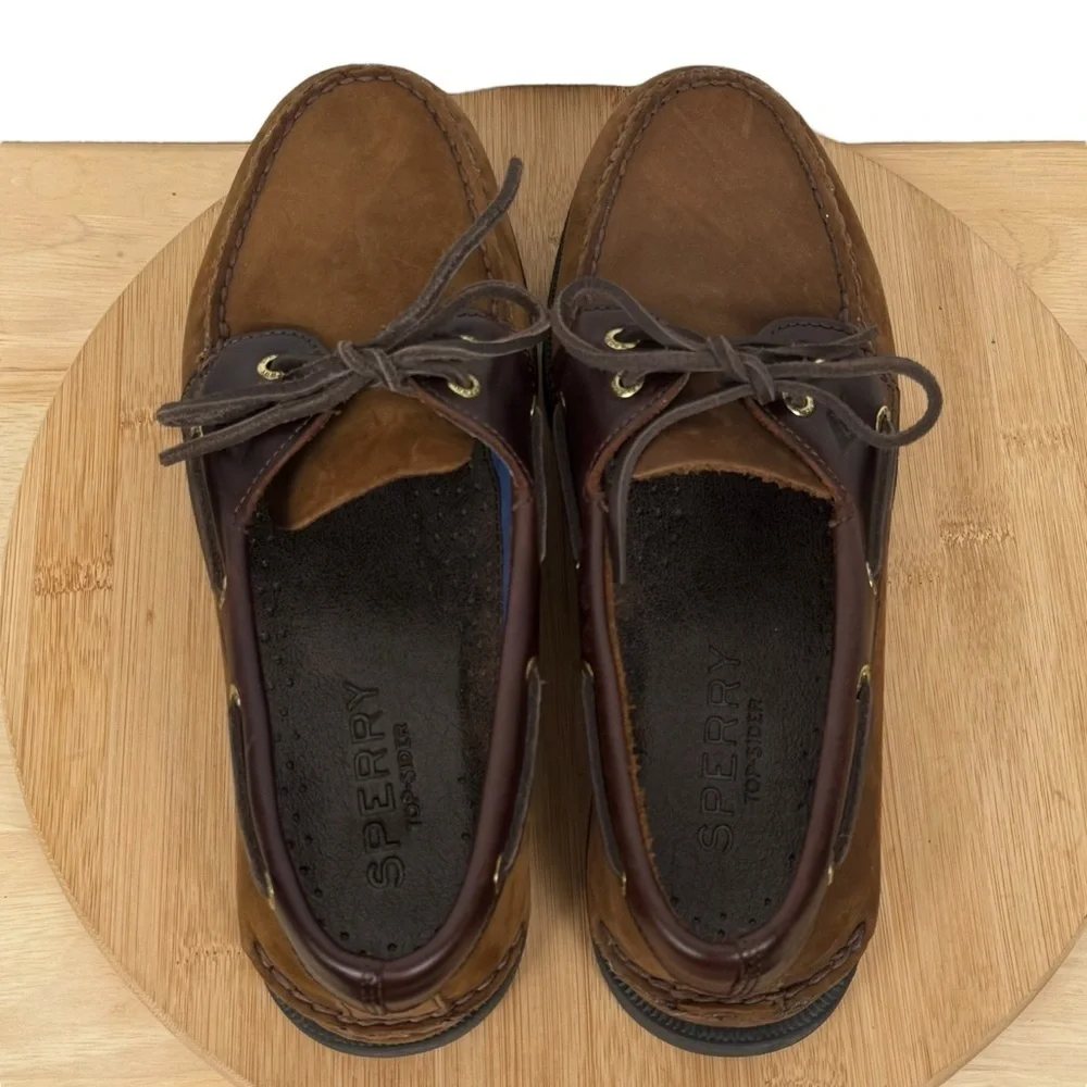 Sperry Top-Sider Men’s 2-Eye Brown Leather Boat Shoes – Size 10W